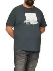 Tricou barbati big sizes la baza gatului din bumbac, cu imprimeu Grafic si croiala Regular fit, Gri inchis, 2XL foto