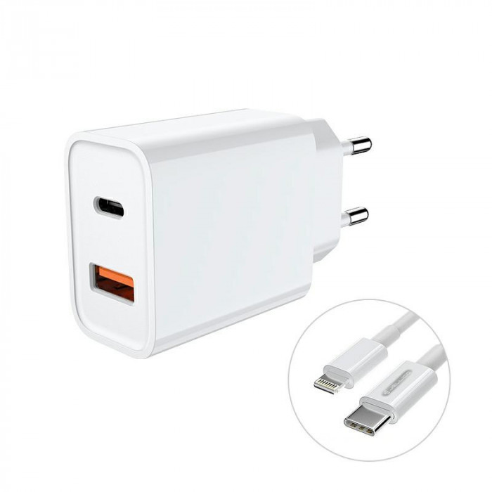 Incarcator Universal USB &amp; Tip C + Cablu Lightning (Alb) JELLICO C9-T