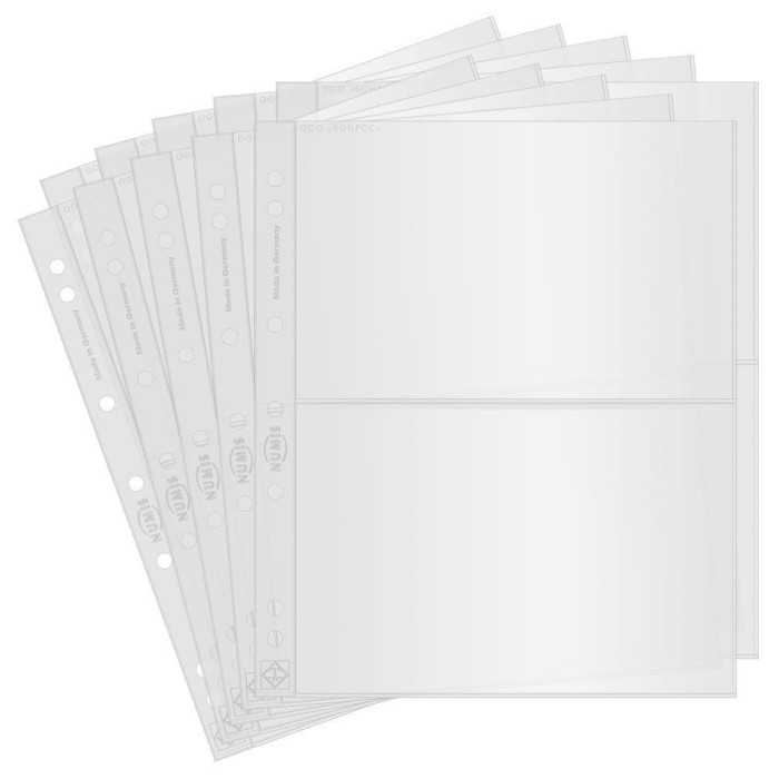 Set folii NUMIS NH02 cu 2 buzunare - pentru bancnote, carti postale