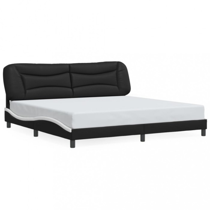 Cadru de pat fara saltea Hvar negru si alb 200x200cm piele artificiala
