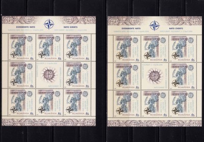 ✅RO 2008 LP 1798a+b &amp;quot;Summitul NATO Buc. &amp;quot;,minicoli de 8+vinieta/argint+aur , MNH foto