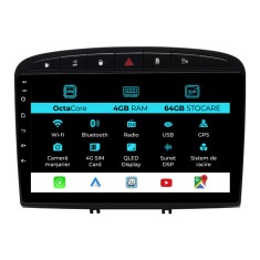 Navigatie Dedicata Peugeot 308 408 (2008-2013), 9Inch, 4Gb Ram, 64Gb Stocare, Carplay