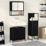 vidaXL Set de mobilier pentru baie cu raft 3 pcs Negru Lemn compozit 3334369