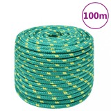 VidaXL Fr&acirc;nghie de barcă, verde, 12 mm, 100 m, polipropilenă