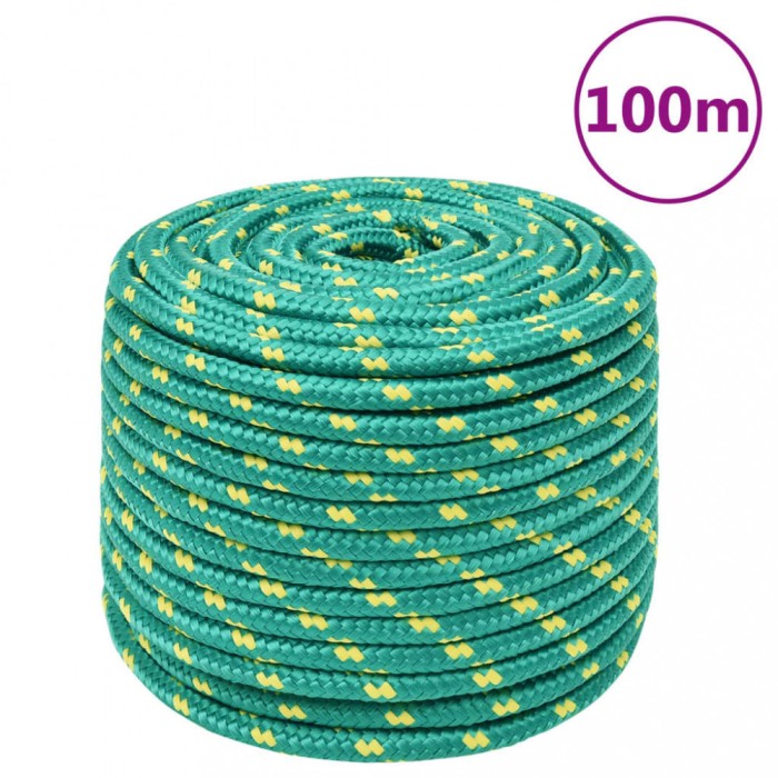 vidaXL Fr&acirc;nghie de barcă, verde, 12 mm, 100 m, polipropilenă