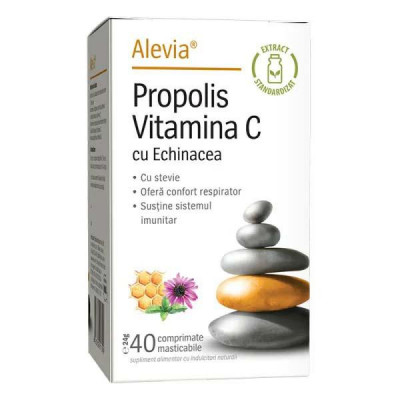 Propolis Vitamina C cu Echinacea si Stevie 40 comprimate masticabile Alevia foto