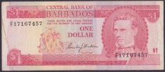 Bancnota Barbados 1 Dolar (1973) - P29 VF ( vezi descriere )