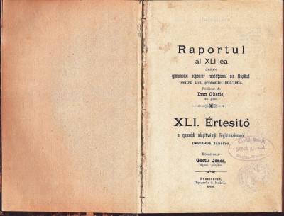 C8752N Raportul al XLI-lea despre gimnasiul superior fundațional din Năsăud pentru anul școlastic 1903/1904 publicat de Ioan Ghetie foto