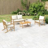 vidaXL Set mobilier de grădină, cu perne alb crem, 4 piese, bambus 3156471