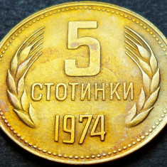 Moneda 5 STOTINKI - BULGARIA, anul 1974 * cod 2242 = A.UNC