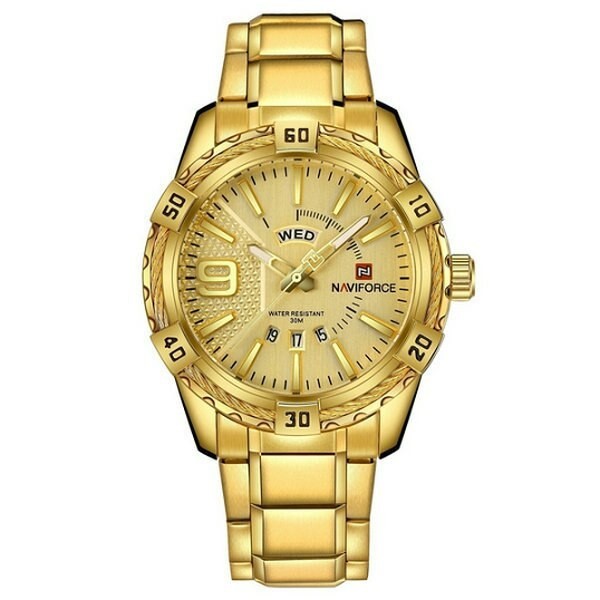 Ceas barbatesc Naviforce Auriu Quartz Otel Data Analog