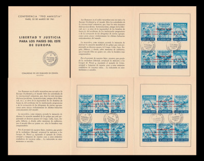 1961 Exil Romania, Pro Amnistia Capcana sovietica 3 carnete varietati 2 triptice foto
