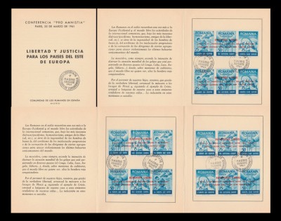 1961 Exil Romania - Set 3 carnete filatelice Pro Amnistia / Capcana sovietica, varietati cu cate 2 triptice supratiparite foto