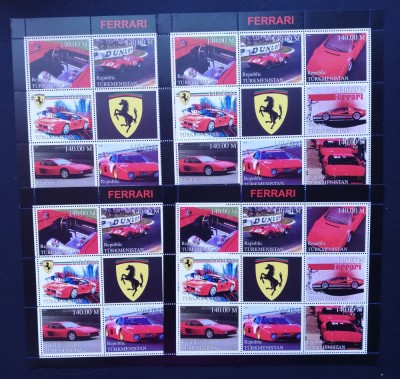 TURKMENISTAN- MASINI FERRARI-4x8v+1vg.in 4 coli mici-MNH** -TU PLR 60A foto