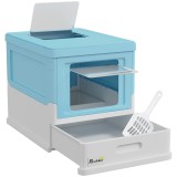 PawHut Litieră pentru Pisici &Icirc;nchisă cu Lopățică, Tavă Detașabilă și 2 Uși, 47.5x35.5x36.7cm, Albastru | Aosom Romania