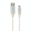CABLU alimentare si date GEMBIRD pt. smartphone USB 2.0 (T) la Lightning (T) 1m premium cablu cu impletire din bumbac alb cu conectori argintii &amp;quot;