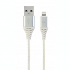 CABLU alimentare si date GEMBIRD pt. smartphone USB 2.0 (T) la Lightning (T) 1m premium cablu cu impletire din bumbac alb cu conectori argintii &quot;