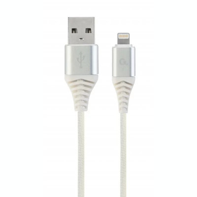 CABLU alimentare si date GEMBIRD pt. smartphone USB 2.0 (T) la Lightning (T) 1m premium cablu cu impletire din bumbac alb cu conectori argintii &amp;amp;quot; foto