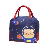 Geanta termoizolanta pentru copii, flippy, 23x13x19 cm, model imprimeu ursulet astronaut, din folie de aluminiu si panza oxford, albastru/rosu