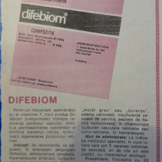 1988 Reclamă medicament DIFEBIOM comunism 24x16 cm industrie farmaceutica