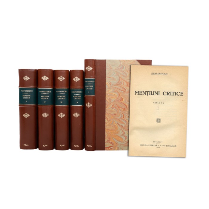 Perpessicius, Mențiuni critice, 5 volume, cu dedicație pentru Nicolae Iorga