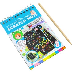Caiet cu fise razuibile Cyrax, DIY Magic Scratch, 12 File, Curcubeu, Creion din Lemn, Cartonase negre, 14.2 x 9.8 cm, Baby Blue foto
