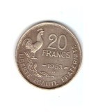 Moneda Franta 20 franci/francs 1953 B, stare buna, curata
