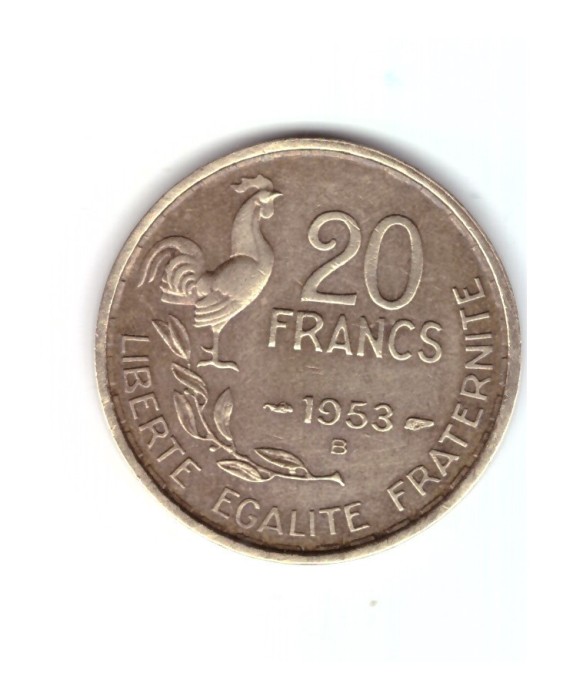 Moneda Franta 20 franci/francs 1953 B, stare buna, curata