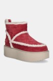 Inuikii cizme de zapada din piele intoarsa Inuikii X Coccinelle Classic Low Shearling culoarea roz, 75204-150