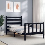 VidaXL Cadru de pat cu tăblie Small Single, negru, lemn masiv