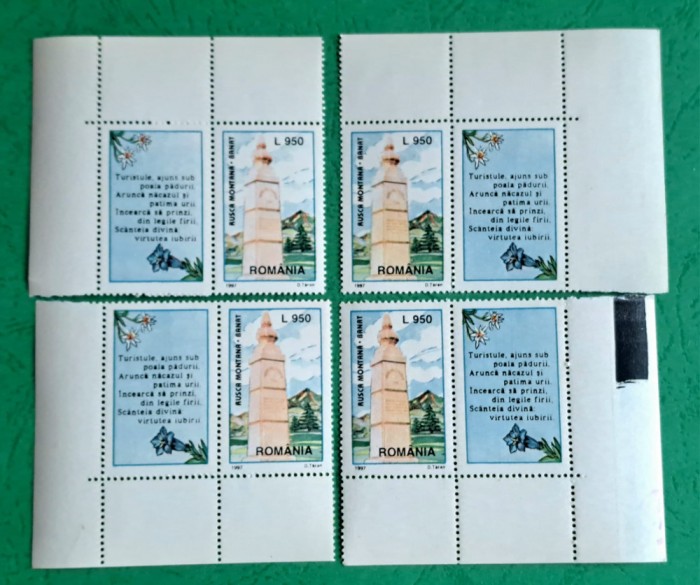 TIMBRE ROM&Acirc;NIA MNH L.P. 1438a/1997 Monumentul turismului Rusca Montană (uzuale) -set 4 viniete