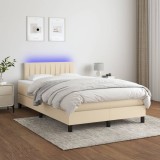 Cumpara ieftin Pat cu arcuri, saltea și LED, crem, 120x200 cm, textil
