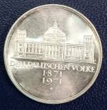 (A139) MONEDA DIN ARGINT GERMANIA - 5 MARK 1971, LIT. G, 100 DE ANI DE LA FONDAREA GERMANIEI (AI DOILEA RIECH)
