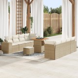 Set de canapea de grădină vidaXL cu 11 piese cu perne Bej Ratan Poliester Acacia, Set de dining de grădină vidaXL cu 3 piese cu perne Bej Ratan Polies