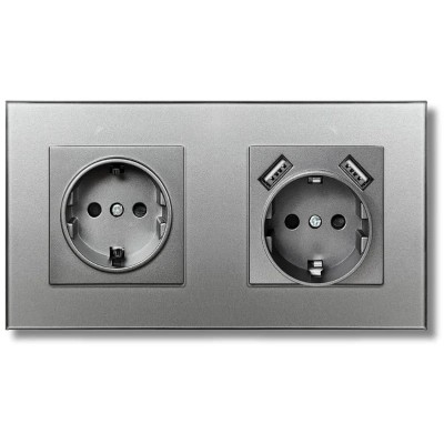 Priza dubla rama din sticla securizata, 2 porturi USB-A, iUni US2, 16A, Silver foto