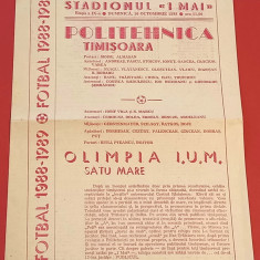 Program meci fotbal "POLITEHNICA" TIMISOARA - "OLIMPIA" SATU MARE (16.10.1988)