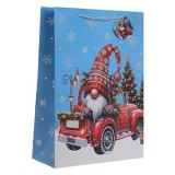 Punga Cadou Craciun Gnome Camion Folie Argintie 30x12x42cm, CMCLASS