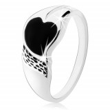 Inel realizat din argint 925, inimă asimetrică cu sclipici negru, striații finuțe - Marime inel: 64