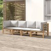 Gossi set mobilier de gradina cu perne gri deschis, 4 piese, bambus