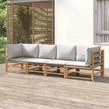 Gossi set mobilier de gradina cu perne gri deschis, 4 piese, bambus