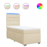 Cumpara ieftin Pat box spring cu saltea, crem, 80x200 cm, textil