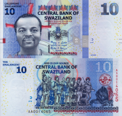 SWAZILAND 10 emalangeni 2010 UNC!!! foto