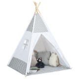 HOMCOM Cort Teepee Indian Cort de joacă pentru Copii &icirc;n Stil Grafic - dim. 1,2L x 1,2l x 1,55H m - Ușă &icirc;nchisă Fereastră Covor Pernă Geantă Transport