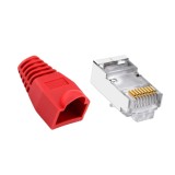 Cumpara ieftin Set 30 x mufa ecranata + manson de protectie, RJ45, CAT5 CAT6, 8 pini 8P8C, rosu