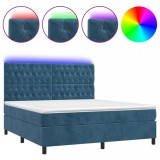 Cumpara ieftin Pat cu arcuri, saltea si LED, bleumarin, 180x200 cm, catifea