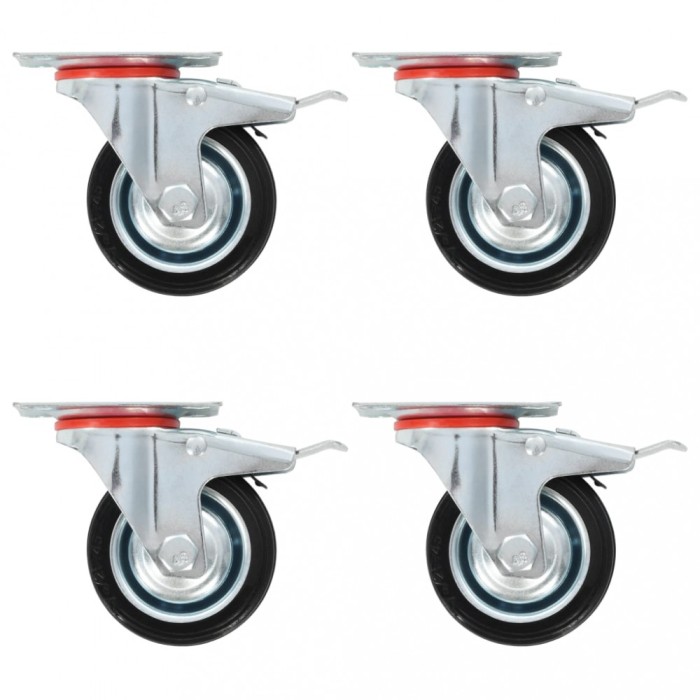 Gossi roti pivotante cu frane duble, 4 buc., 75 mm
