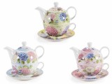 Cumpara ieftin Set 3 ceainice cu 3 cesti portelan multicolor Hortensii 16 x 10.5 x 14 H, &Oslash; 10,5 x 5,5 H, 350ml, 200 ml