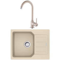 Pachet chiuveta bucatarie compozit fragranite Franke UCG 611-62, dreptunghiulara, 1 cuva cu picurator, 62x50x19 cm, adancime cuva 19 cm + Baterie Pola