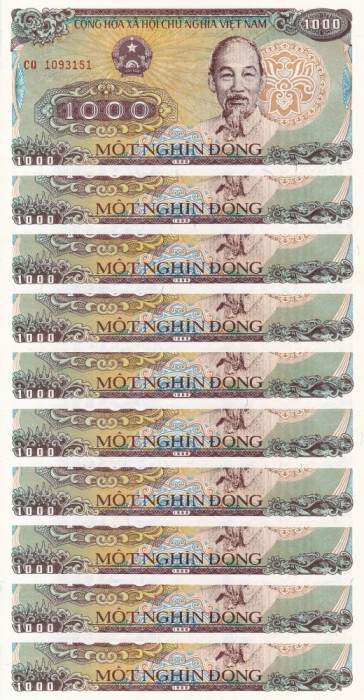 VIETNAM lot 10 buc. X 1.000 dong 1988 UNC!!!