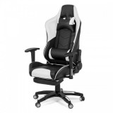 Scaun gaming, 127-137 cm, piele ecologica, maxim 110 kg, suport picioare, 2 perne detasabile, Alb/Negru, General